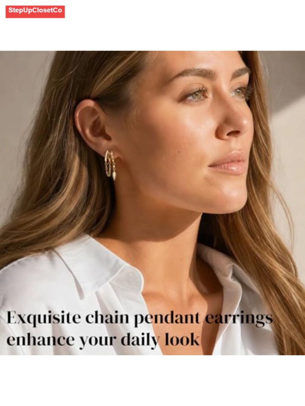 14K Gold Plated Paperclip Link Dangle Earrings for Women - Hypoallergenic - Picture 2 of 6